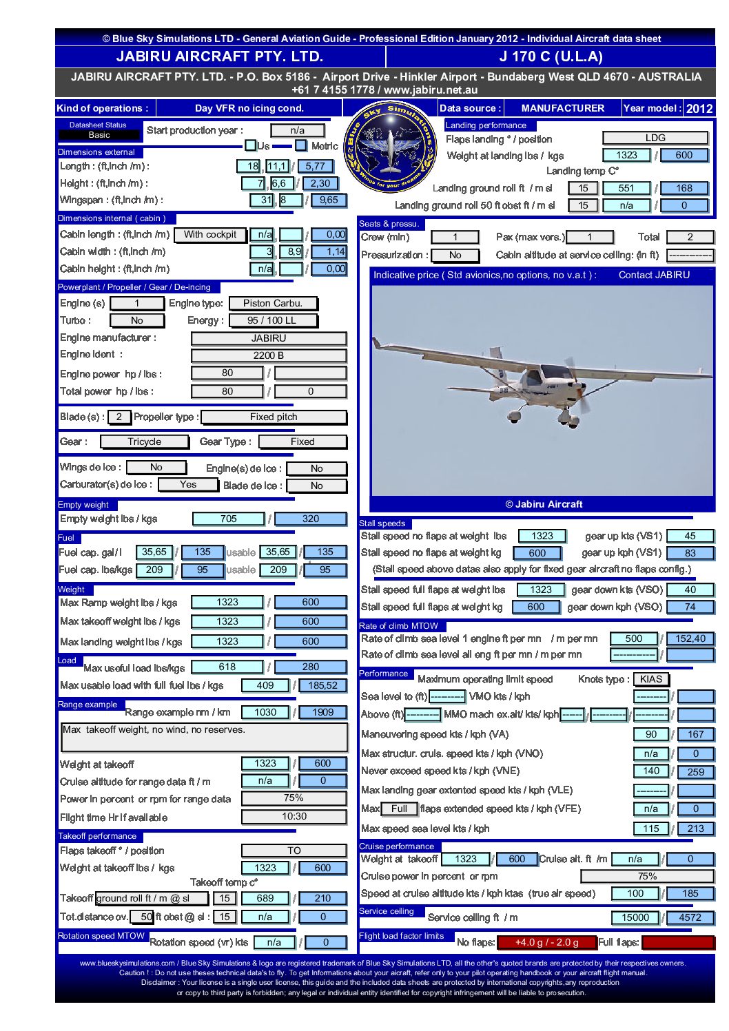 Aviation catalog Jabiru J170